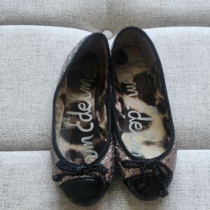 Sam Edelman Croc Metallic Embellished Print Flats with Black Trim